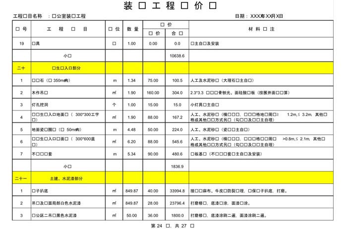 某辦公室裝修預算范本